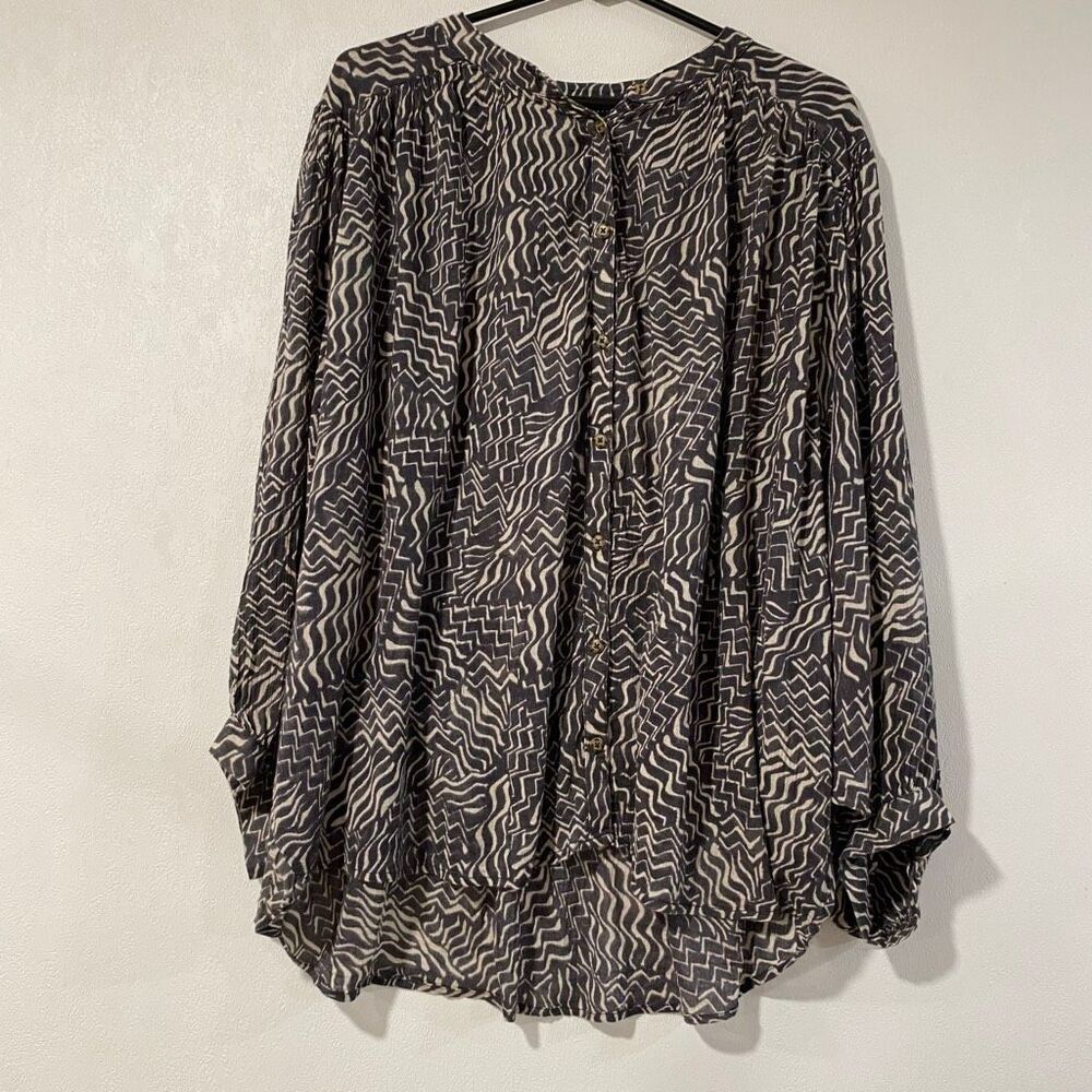 Pilcro Anthropologie Printed Button Front Blouse Size XL Boho Long Sleeve Top